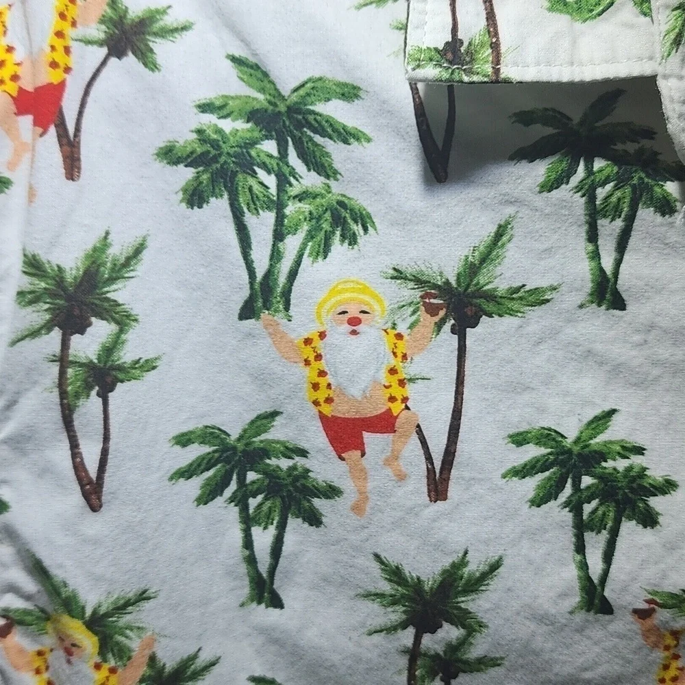 Ricky Singh Denim & Flowers Button Up Shirt Santa Hawaiian Christmas Large - Picture 3 of 6